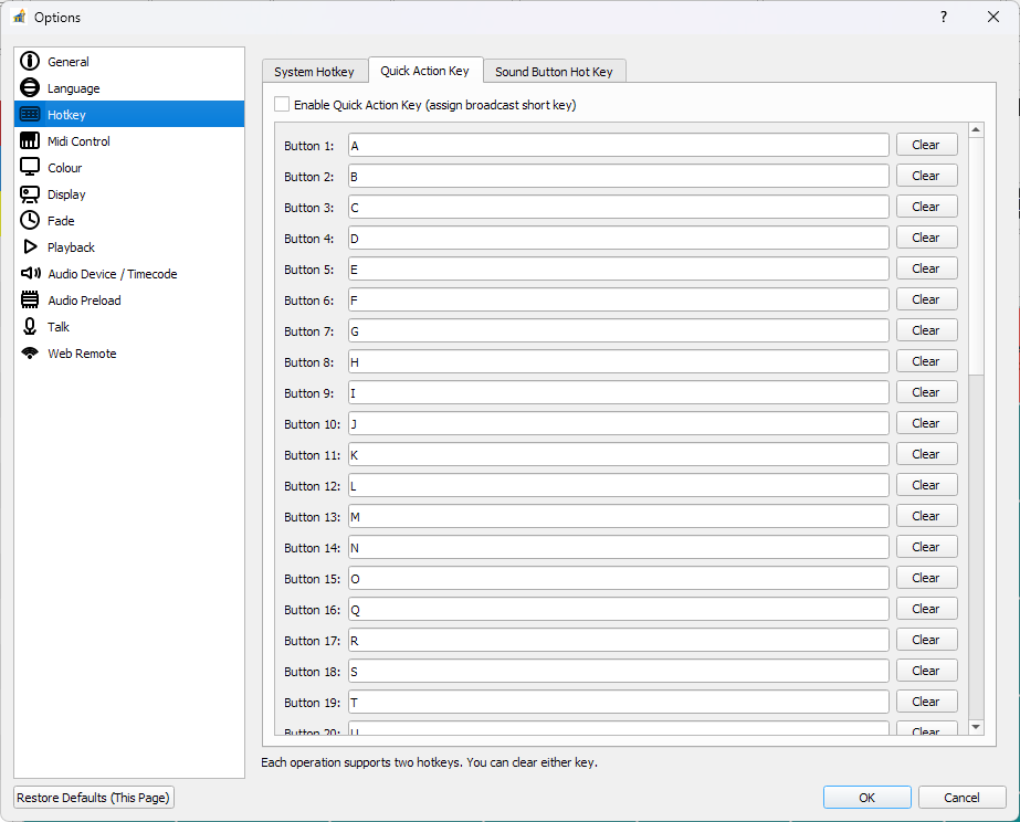 Quick Action Hotkey Settings