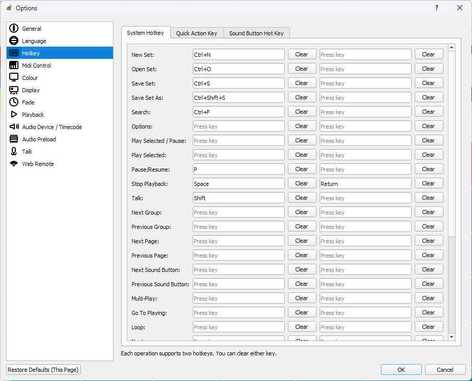 System Hotkey Settings