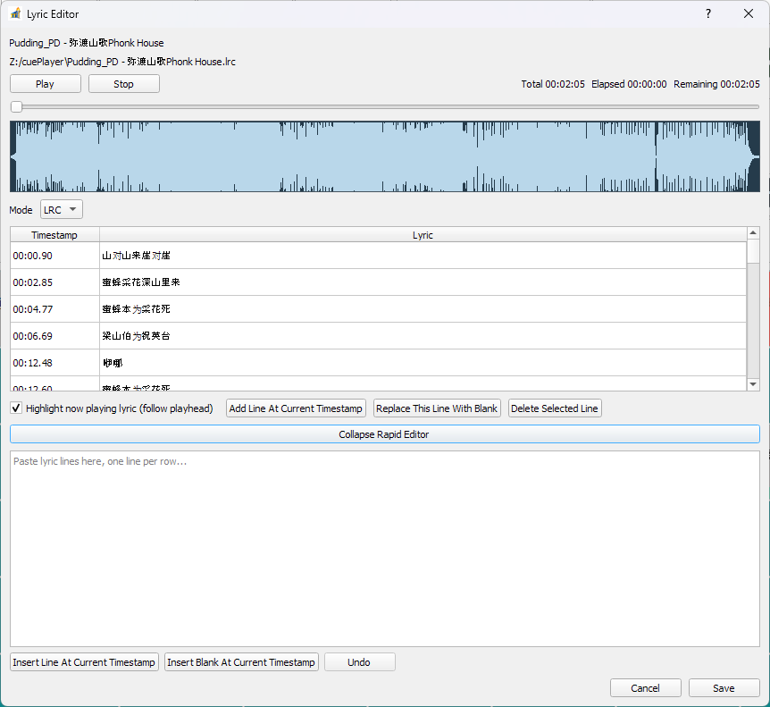 Lyric Editor with Rapid Editor Expanded