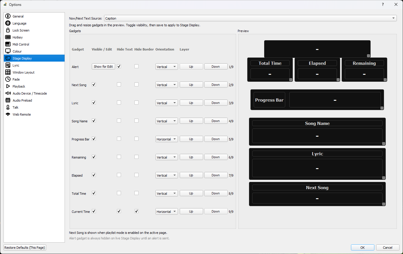 Stage Display Settings