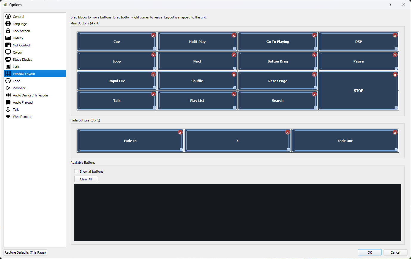 Window Layout Settings